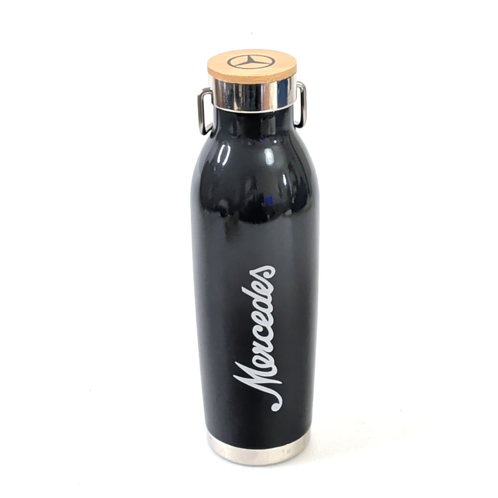 Mercedes Benz H2Go Insulated‎ Wave Water Bottle Steel Gray Bamboo Top 20.9 Oz